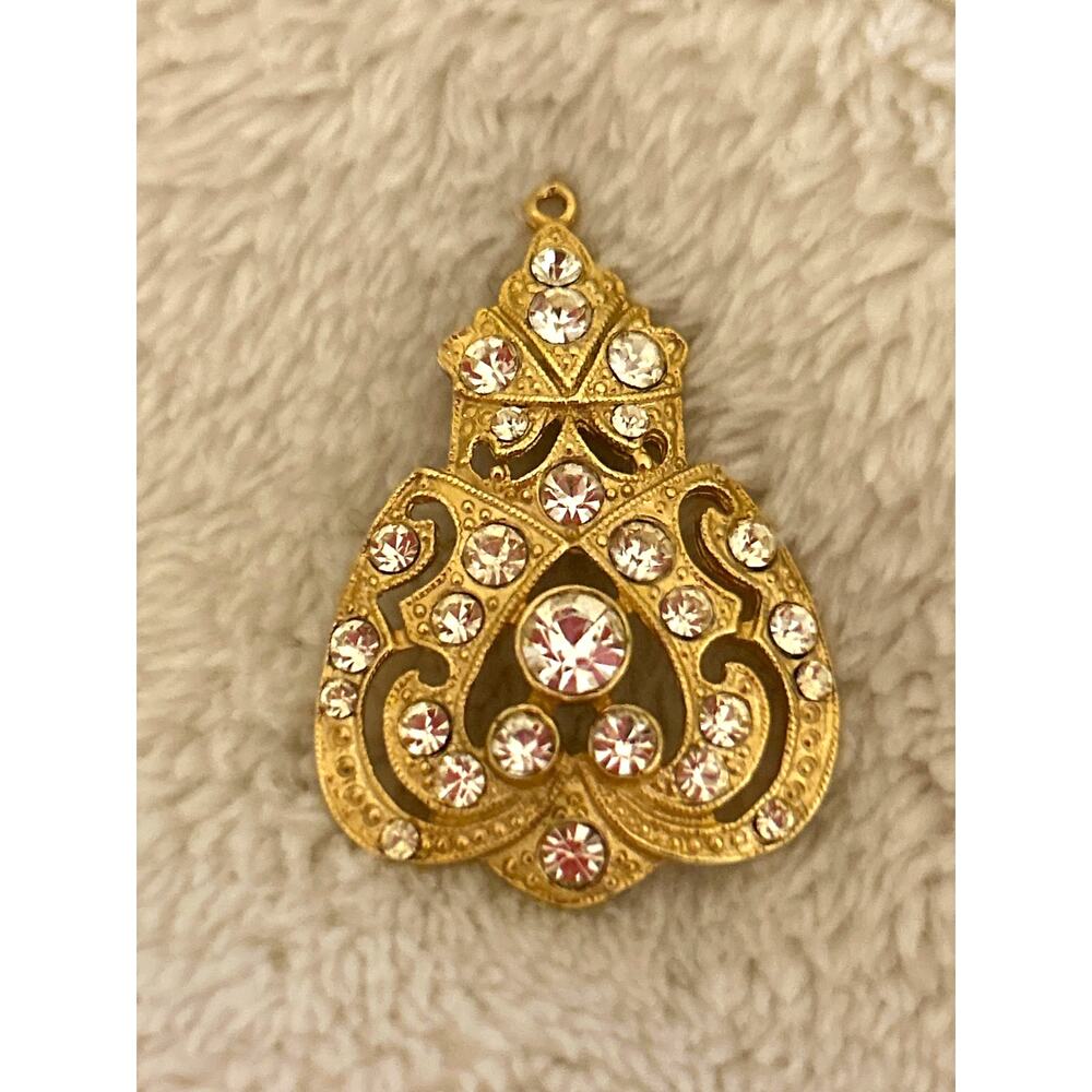 Vintage Brooch Filagree Pin Gold with Stones